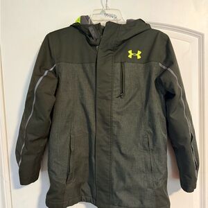 Under Armour Kids' Dark Green Raincoat with Neon Accents